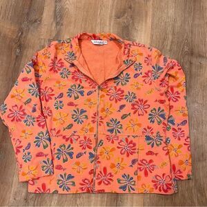 Fresh Produce Bomber Jacket Peach and Pink Floral size Medium Cotton USA made